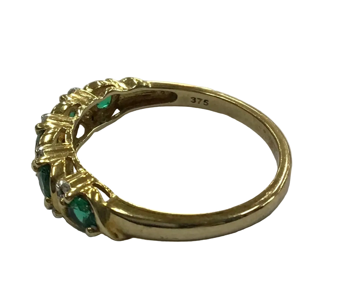 Ladies 9ct Gold Emerald & Diamond Ring (Size O) Ref#513313