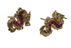 Ladies 9ct Yellow Gold Diamond Dragon Stud Earrings Ref#506236