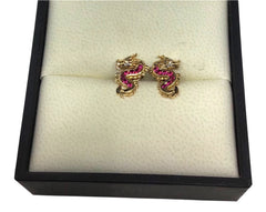 Ladies 9ct Yellow Gold Diamond Dragon Stud Earrings Ref#506236
