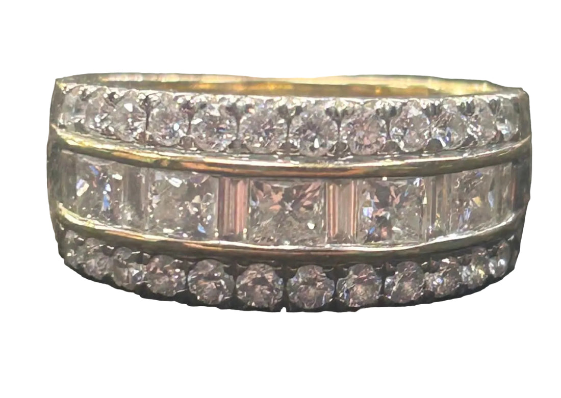 10ct Yellow Gold Lab Grown Diamond Three Row Band Ring Ref#513308