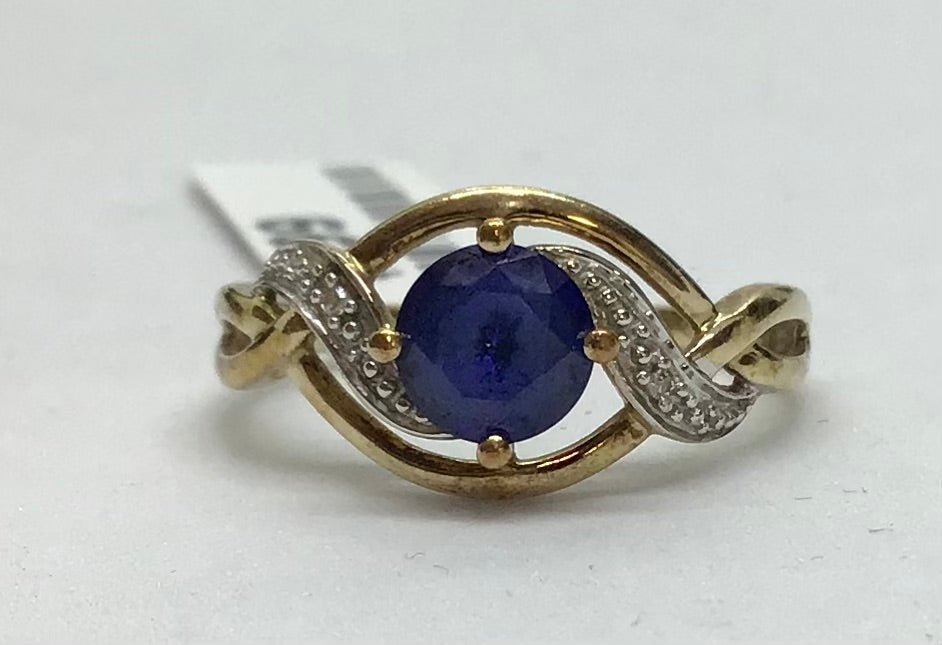 Ladies 9ct Gold Created Sapphire with Diamonds Ring (Size O) Ref#513312