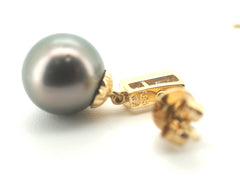 14ct Yellow Gold Tahitian Pearl & Diamond Earrings - 500672