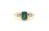 18ct Yellow Gold Synthetic Emerald & Diamond Ring (Size N) - 500910
