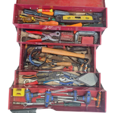 CANTILEVER METAL TOOLBOX WITH ASSORTED TOOLS. 505436