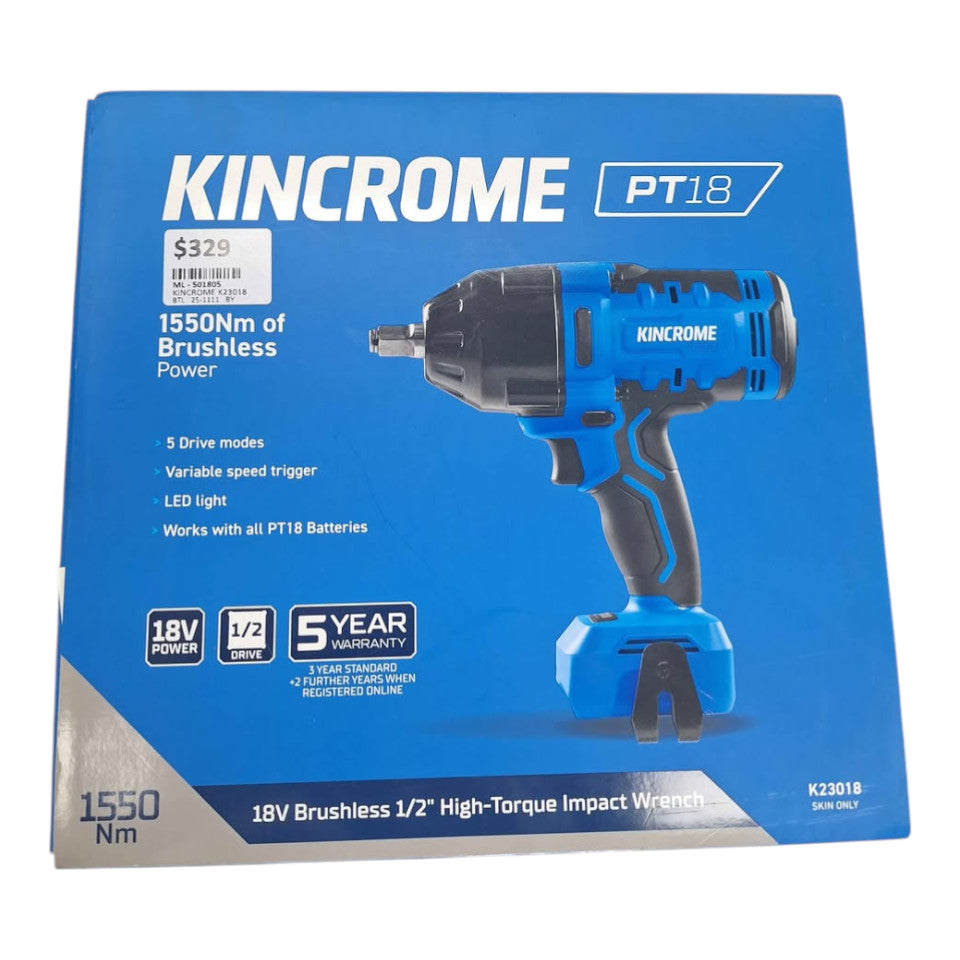 KINCROME - 18V BRUSHLESS 1/2INCH HIGH-TORQUE IMPACT WRENCH (SKIN ONLY) - 501805