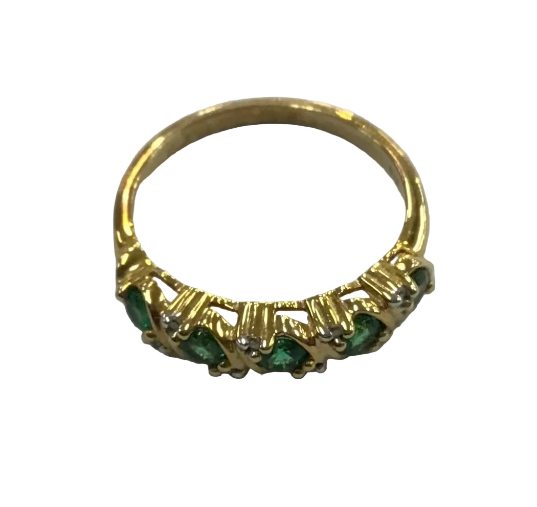 Ladies 9ct Gold Emerald & Diamond Ring (Size O) Ref#513313