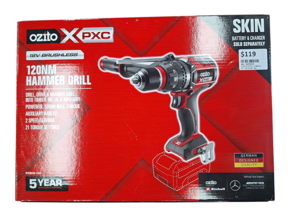 OZITO - PXBHS-120 18V 120NM CORDLESS HAMMER DRILL (SKIN ONLY) - 507253