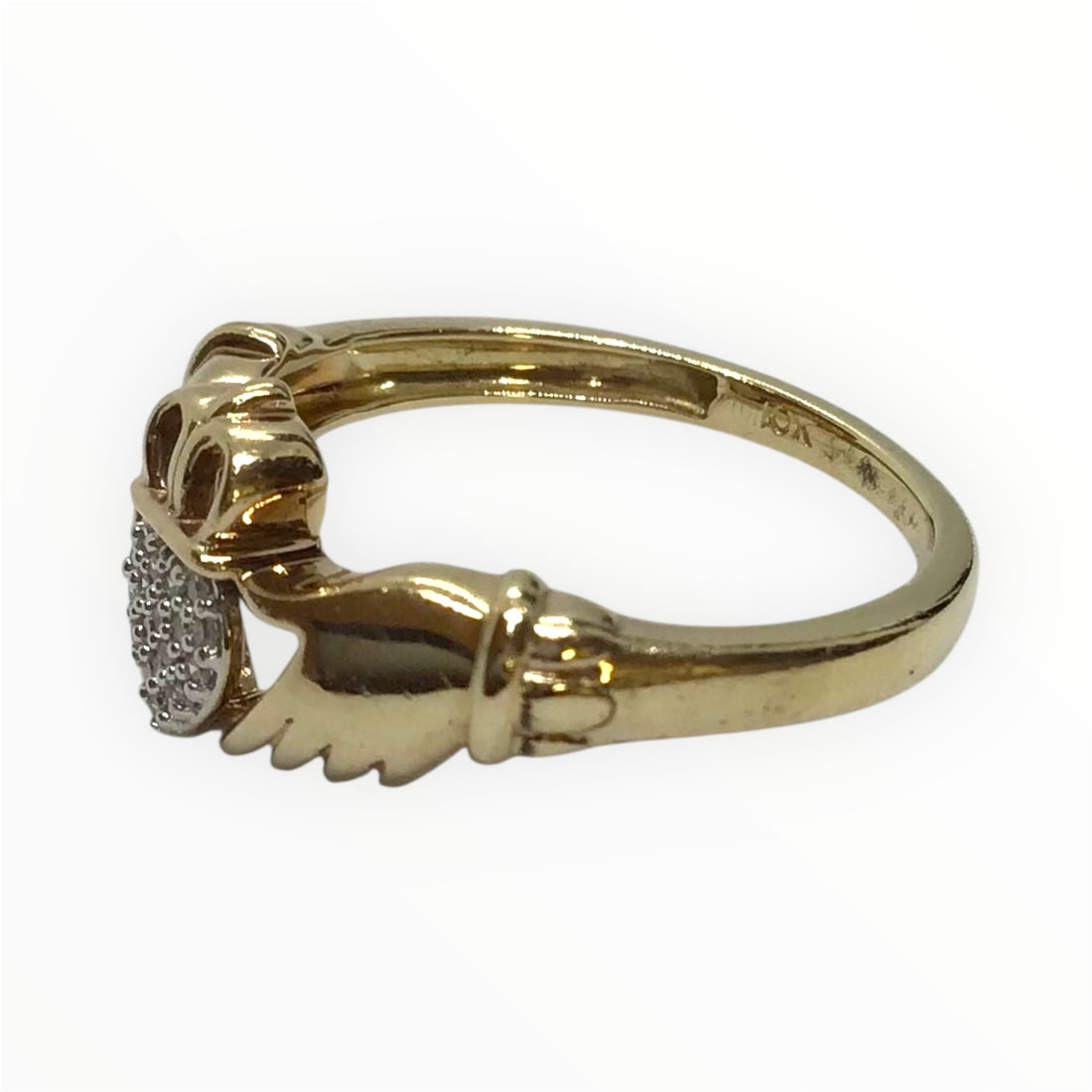 Ladies 10k Gold Calddagh Diamond Ring (Size J 1/2) Ref#512275
