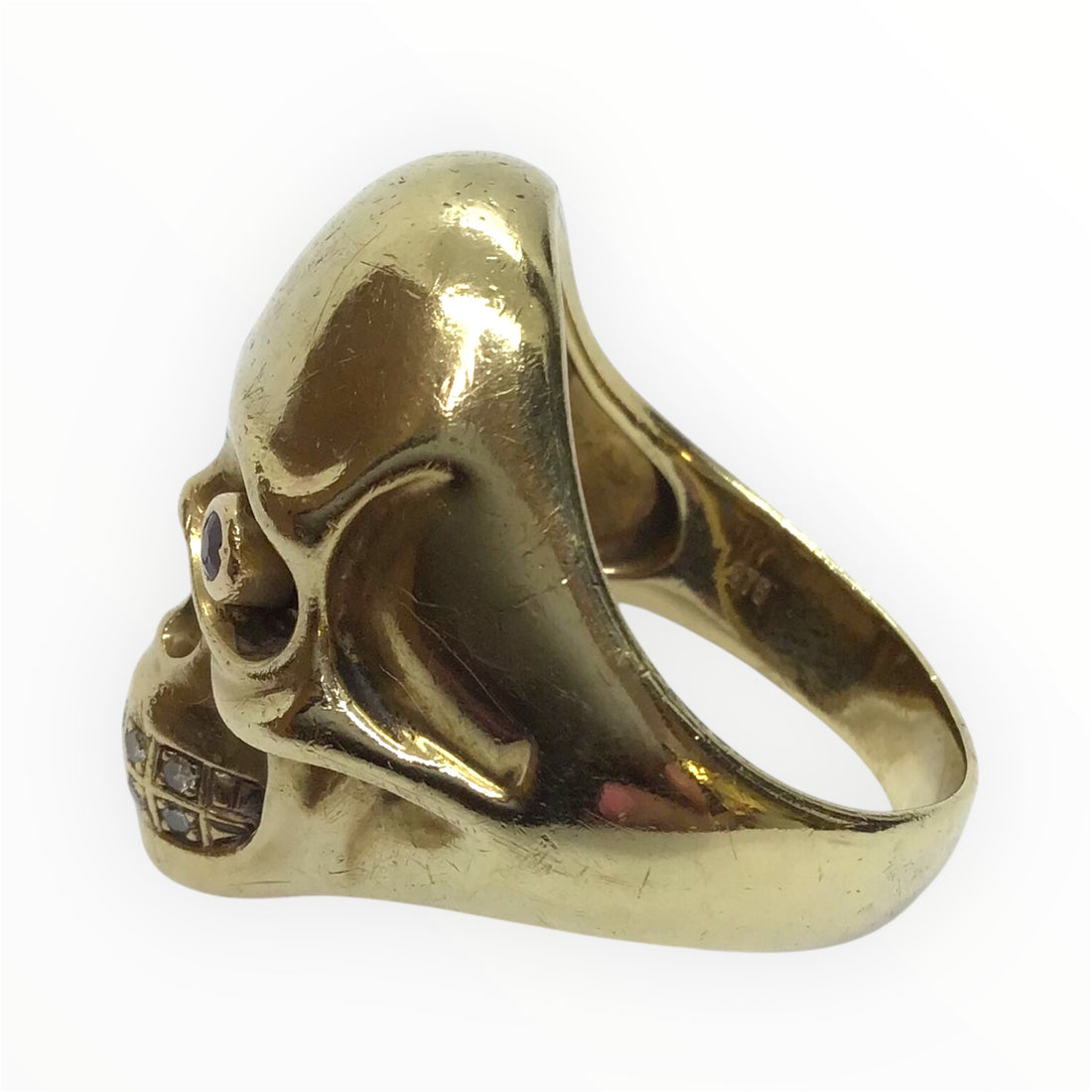 Unisex 9ct Gold Diamond Skull Ring (Size S) Ref#511902