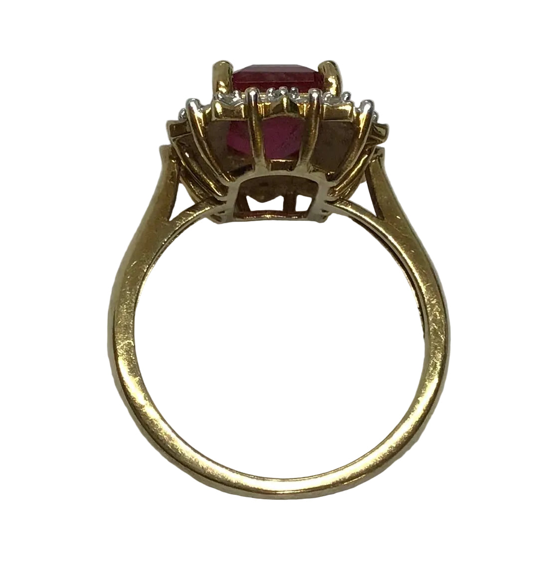 Ladies 9ct Gold Created Ruby & Diamonds Frame Ring (Size M) Ref#513317
