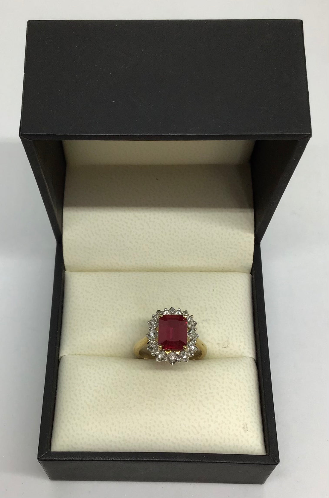 Ladies 9ct Gold Created Ruby & Diamonds Frame Ring (Size M) Ref#513317