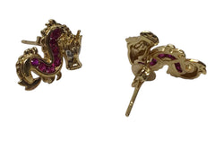 Ladies 9ct Yellow Gold Diamond Dragon Stud Earrings Ref#506236