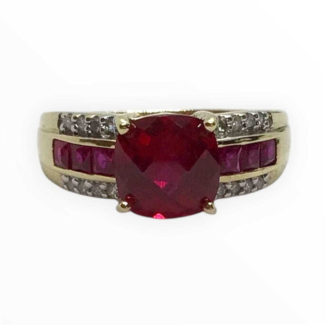 Ladies 9ct Gold Coloured Stone with Diamonds Ring (Size O) Ref#511842