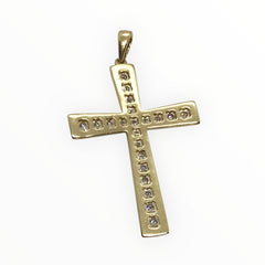 Unisex 9ct Gold Diamond Cross Pendant (Length 4cm) Ref#512341