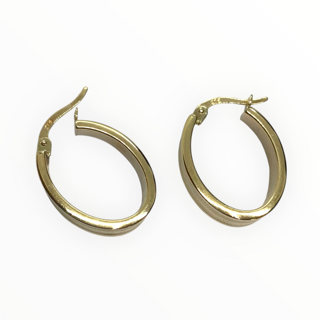 Ladies 9ct Gold Patterned Hoop Earrings (1.5cm Diameter) Ref#512920