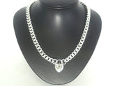 925 Silver Curb Link Necklace with Heart Clasp (47cm) - 506349