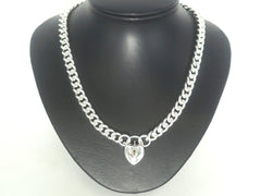 925 Silver Curb Link Necklace with Heart Clasp (47cm) - 506349