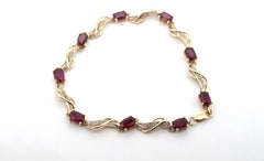 Ladies 9ct Yellow Gold & Synthetic Ruby Bracelet (17cm) - 507675
