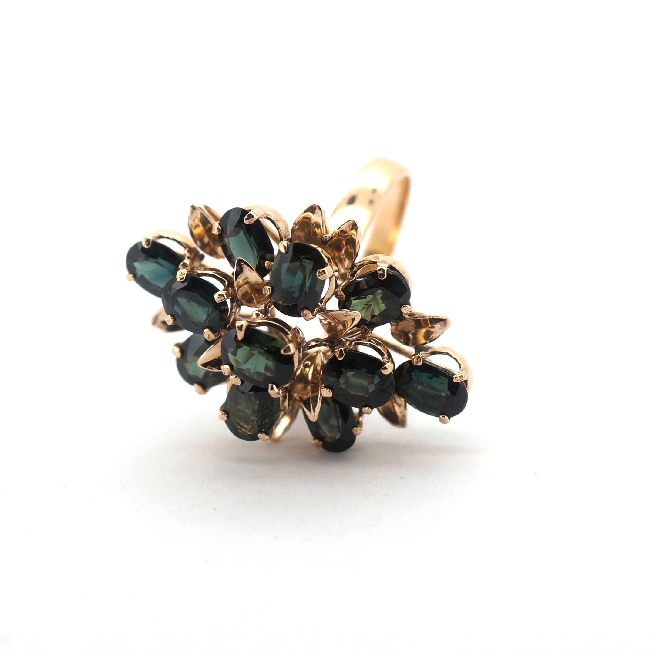 Unisex 9ct/18ct Floral Tiered Sapphire Dress Ring (Size P) - 508805