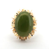 Unisex 14ct Yellow Gold Nephrite Jade Dress Ring (Size P) - 508840