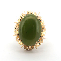 Unisex 14ct Yellow Gold Nephrite Jade Dress Ring (Size P) - 508840