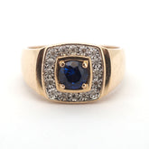 Men's 9ct Yellow Gold Synthetic Sapphire & Diamond Ring (Size W) - 510056