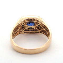 Men's 9ct Yellow Gold Synthetic Sapphire & Diamond Ring (Size W) - 510056