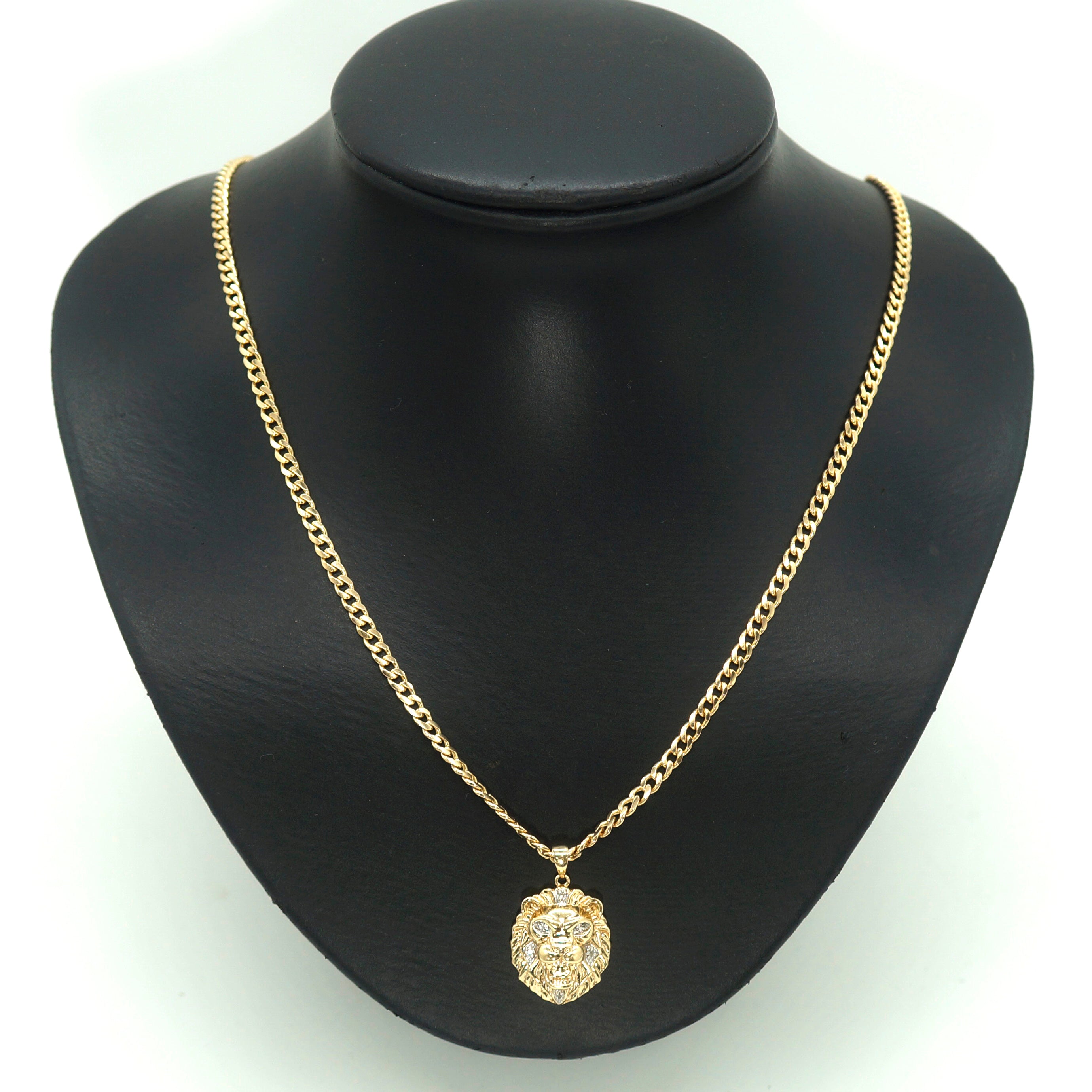 9ct Yellow Gold Lion Themed Pendant & 9ct Curb Link Necklace (56cm) - 510470