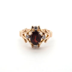 Ladies 9ct Yellow Gold Ring with Red & Clear Stones (Size L) - 510004