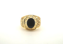Men's 18CT Solid Yellow Gold Black Onyx Ring (Size S, 9.92g) - 503817