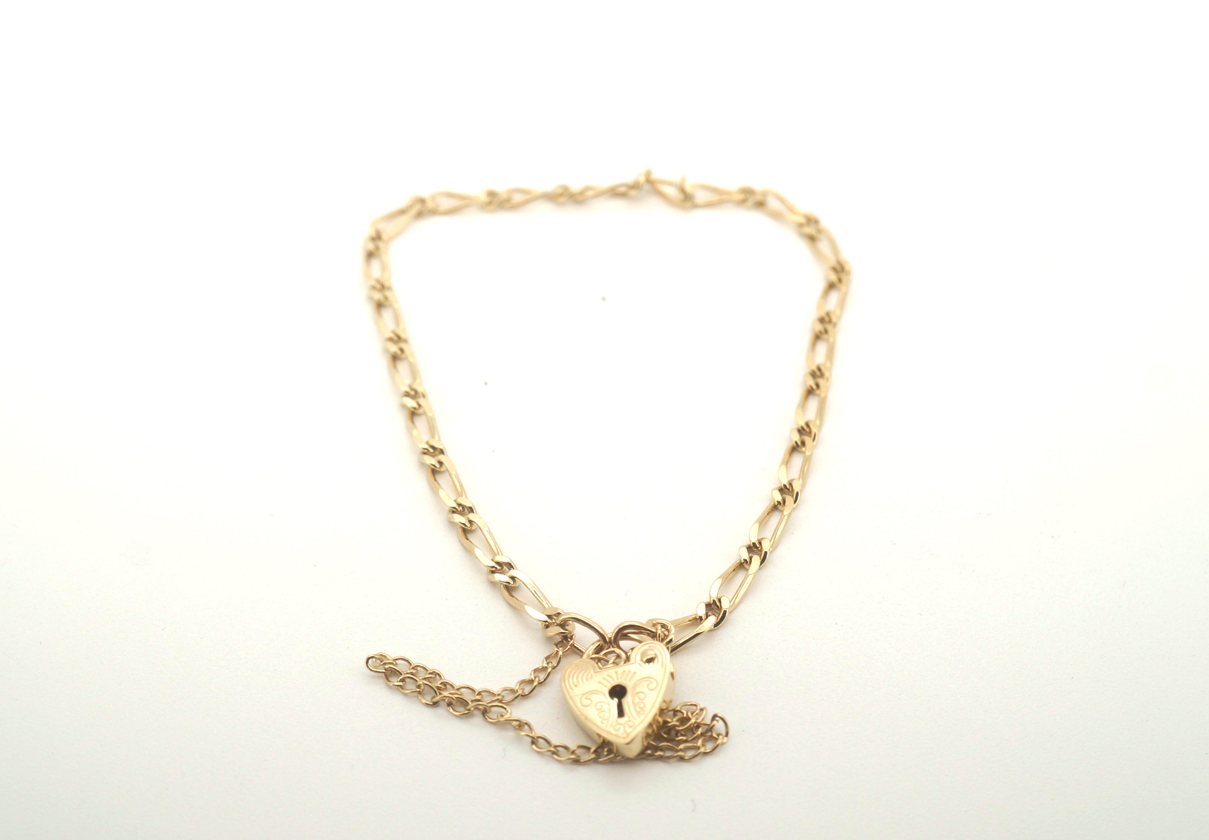 Ladies Solid 9CT Yellow Gold Heart Locket Bracelet (18cm, 3.8g) - 503818