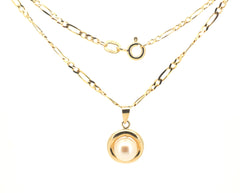 Ladies 9ct Yellow Gold Figaro Link Necklace & Pearl Pendant - 504630