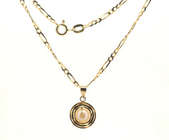 Ladies 9ct Yellow Gold Figaro Link Necklace & Pearl Pendant - 504630