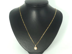 Ladies 9ct Yellow Gold Figaro Link Necklace & Pearl Pendant - 504630