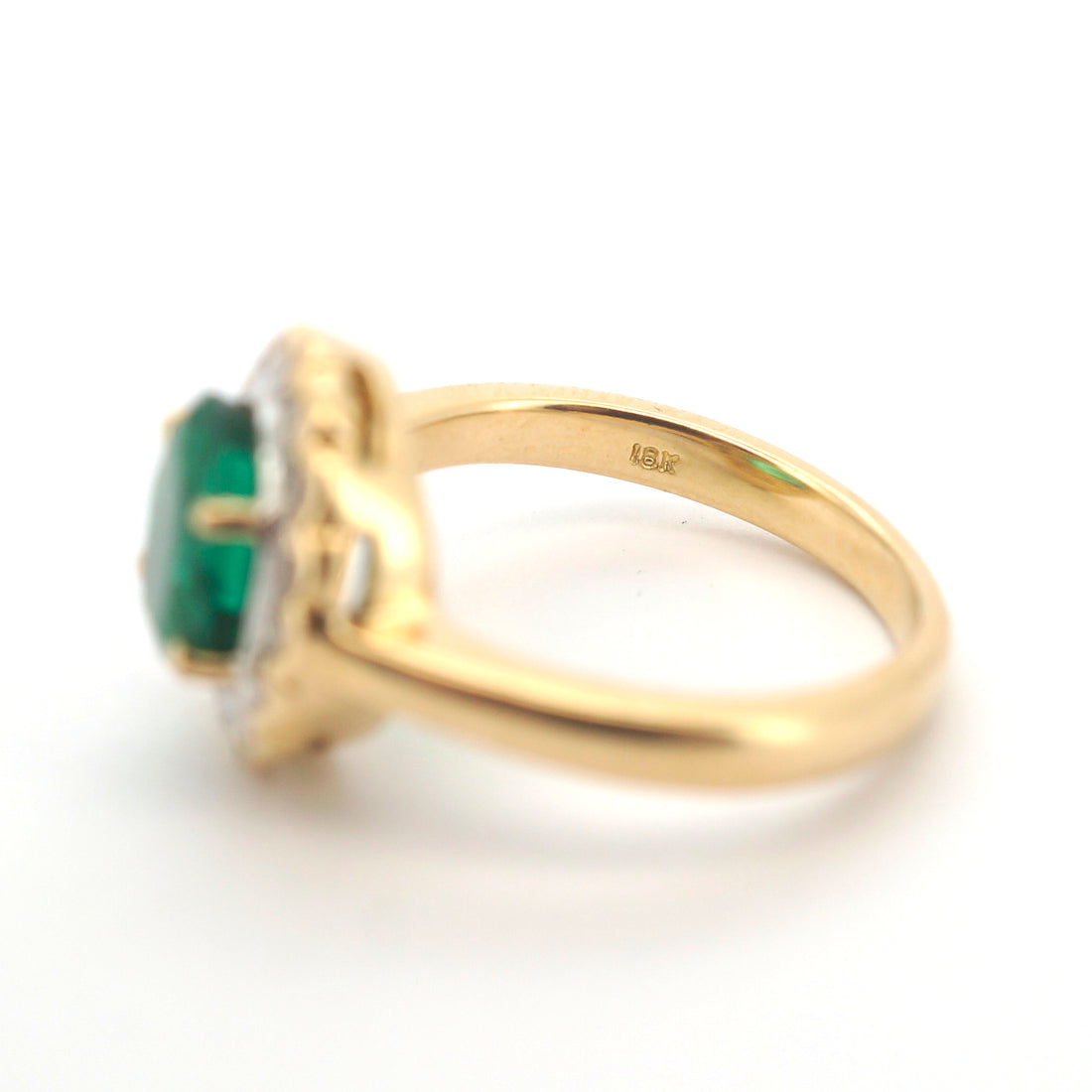 Unisex 18ct Yellow Gold Green Glass & Diamond Dress Ring (Size L) - 507744