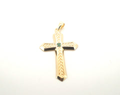 Solid 18CT Yellow Gold Cross Pendant With Green Stone (2.79g) - 505340-1