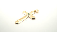 Solid 18CT Yellow Gold Cross Pendant With Green Stone (2.79g) - 505340-1