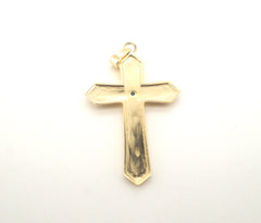 Solid 18CT Yellow Gold Cross Pendant With Green Stone (2.79g) - 505340-1