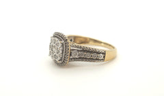 9ct Yellow & White Gold 90 Diamond Cluster Ring (Size O) - 504280
