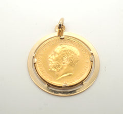 1915 Full Gold Soverign Coin in 9CT Yellow Gold Casing Pendant - 505421