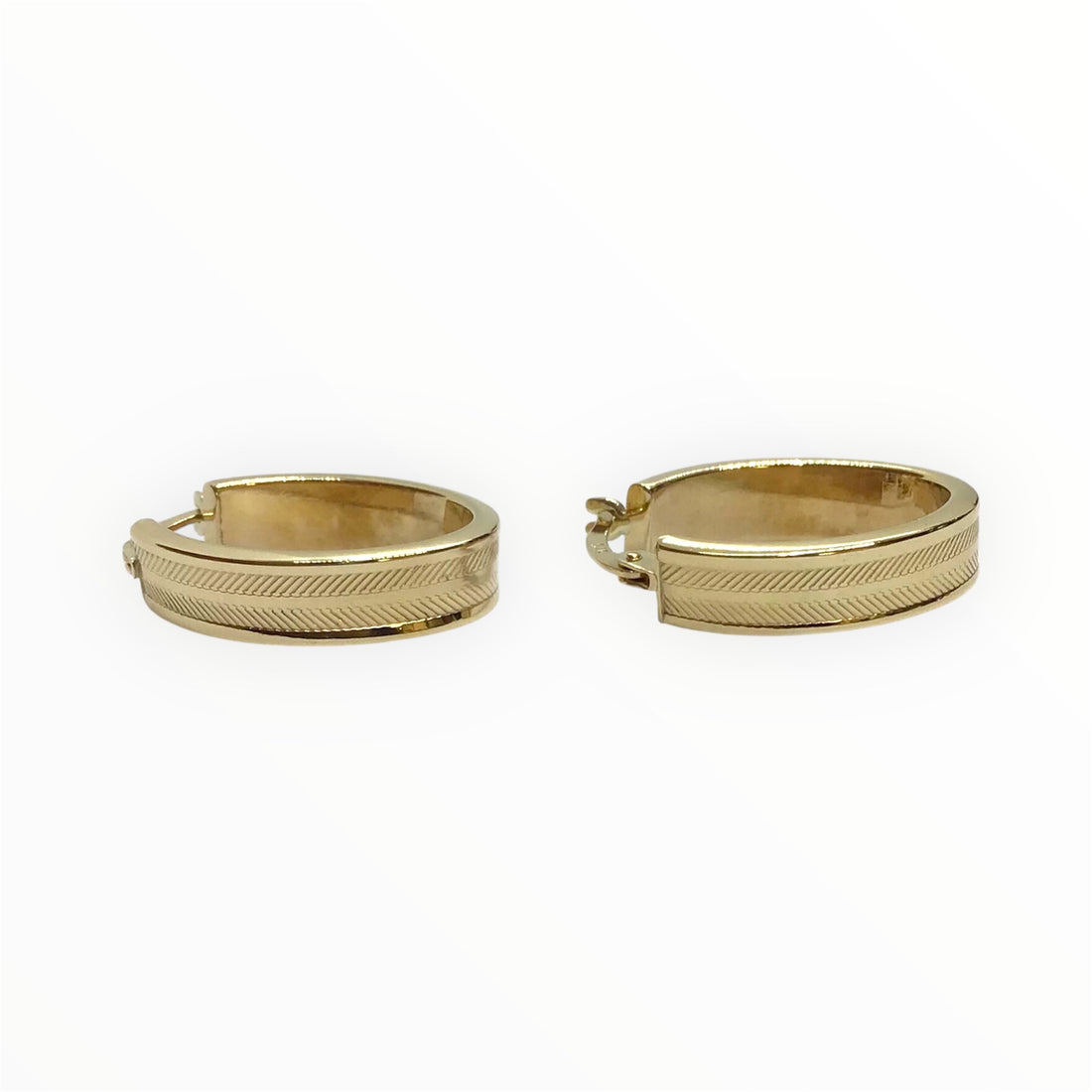 Ladies 9ct Gold Patterned Hoop Earrings (1.5cm Diameter) Ref#512920