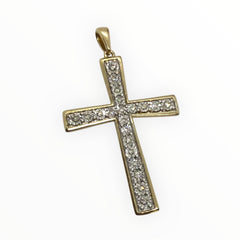 Unisex 9ct Gold Diamond Cross Pendant (Length 4cm) Ref#512341