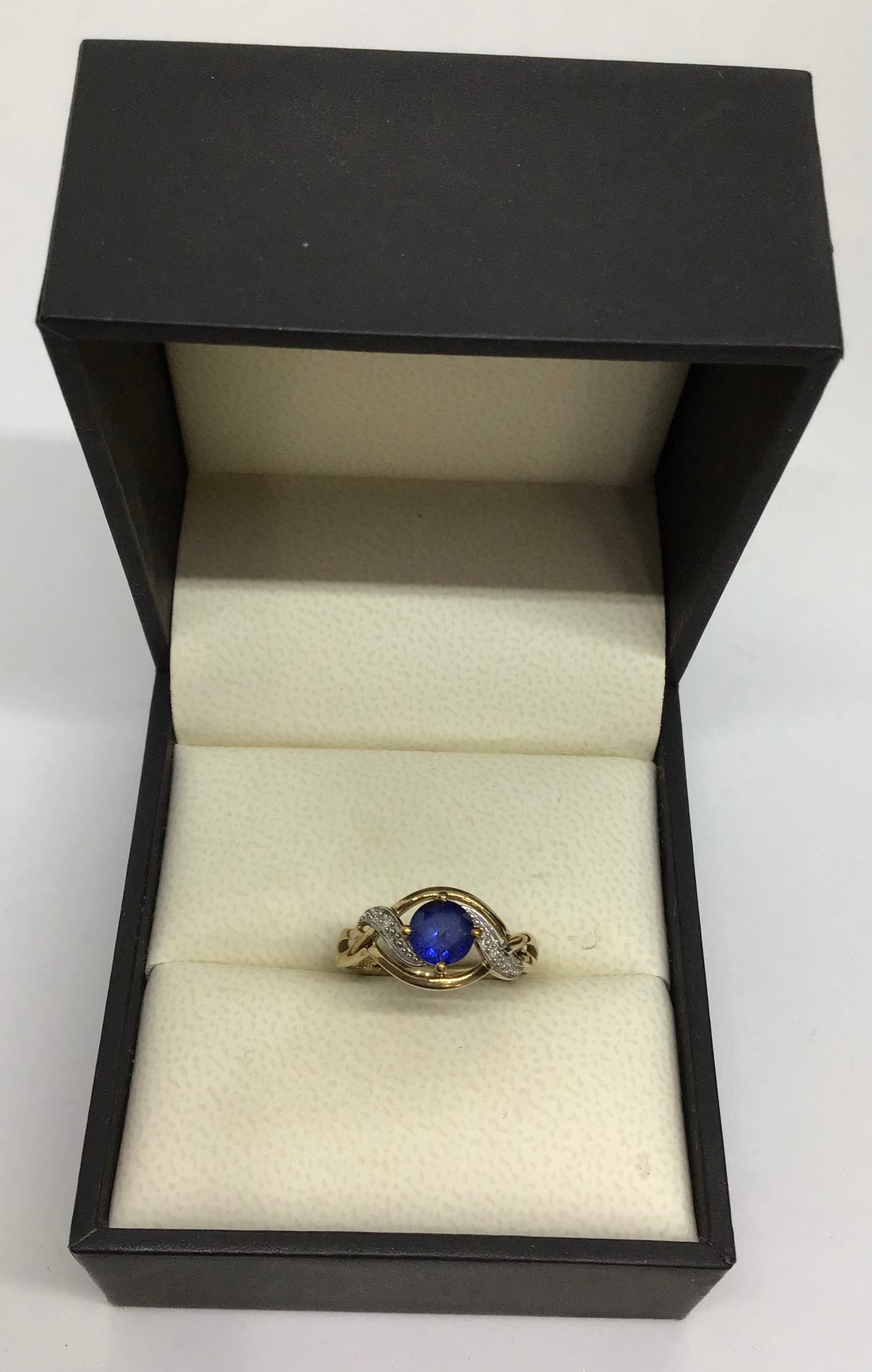 Ladies 9ct Gold Created Sapphire with Diamonds Ring (Size O) Ref#513312