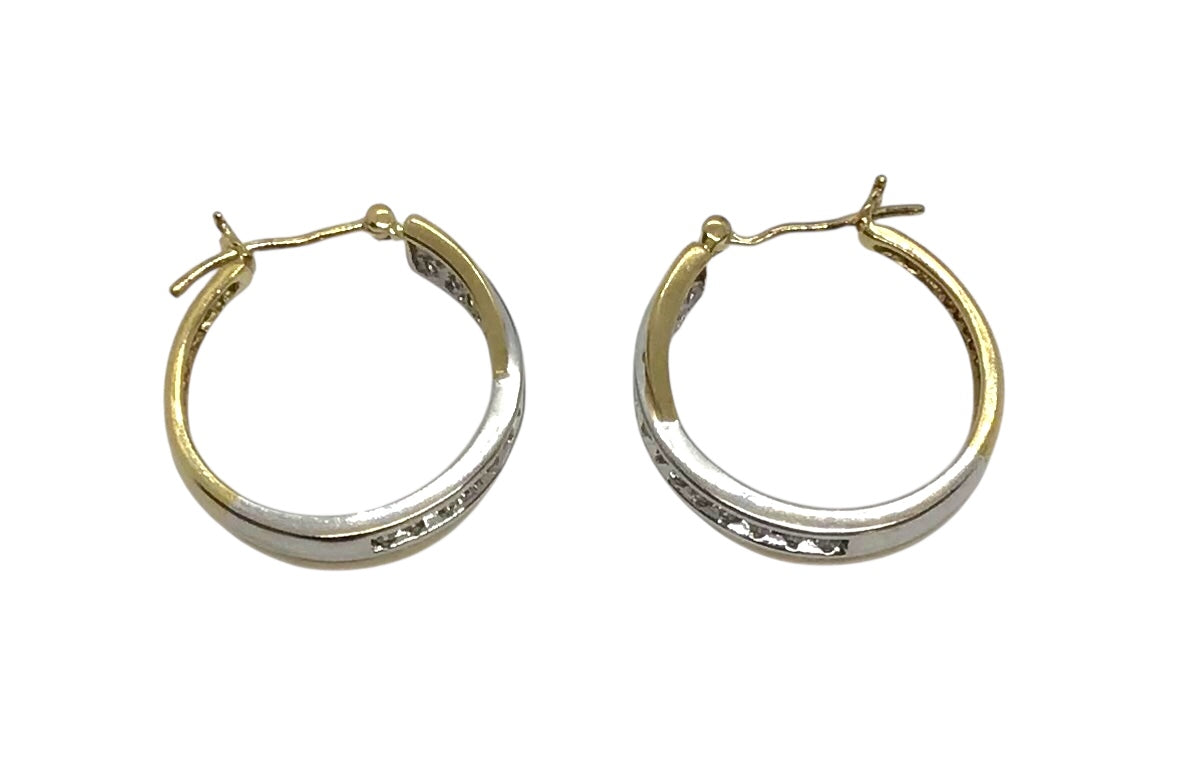Ladies 9ct Gold Hoop Diamond Earrings Ref#507504