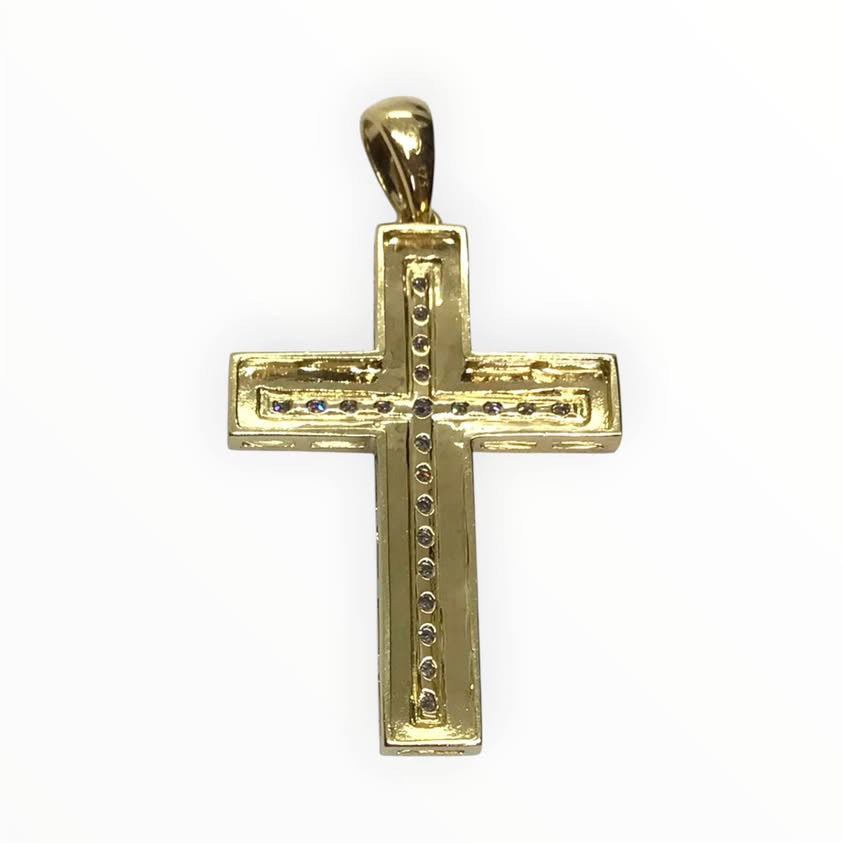 Unisex 9ct Gold Cross Diamond Pendant (Length 3.5cm) Ref#511844
