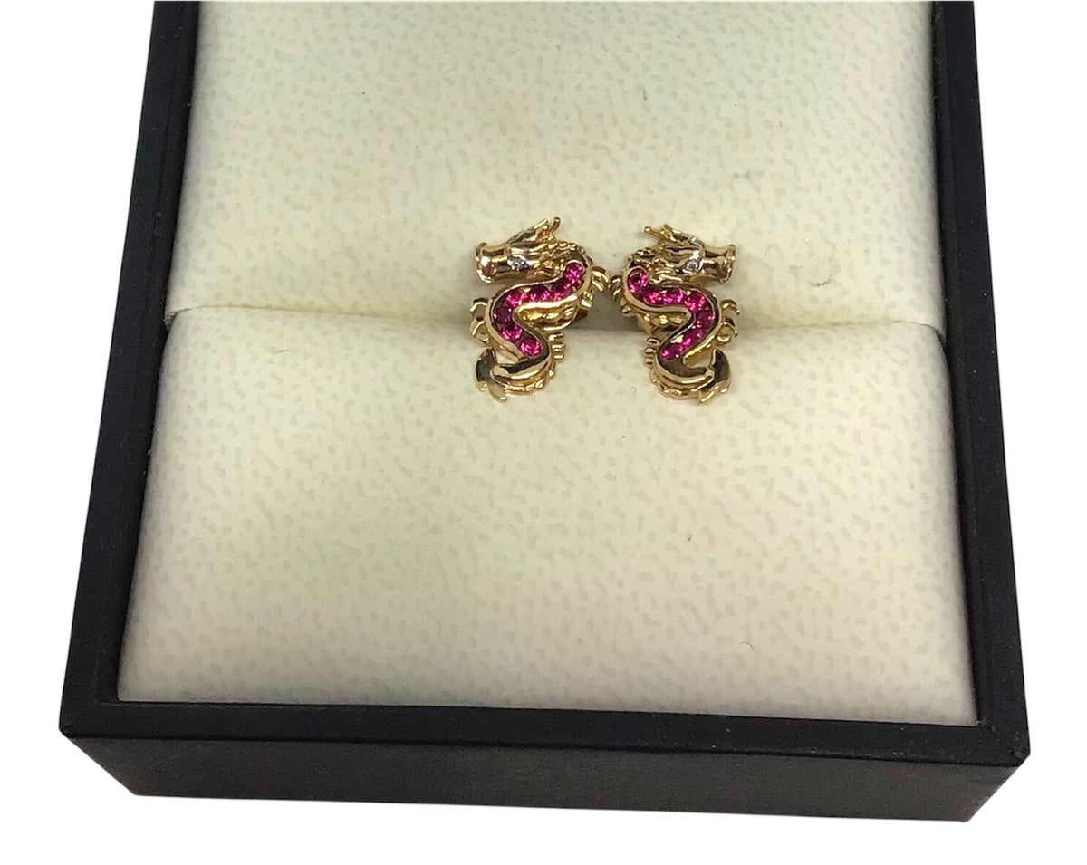 Ladies 9ct Yellow Gold Diamond Dragon Stud Earrings Ref#506236
