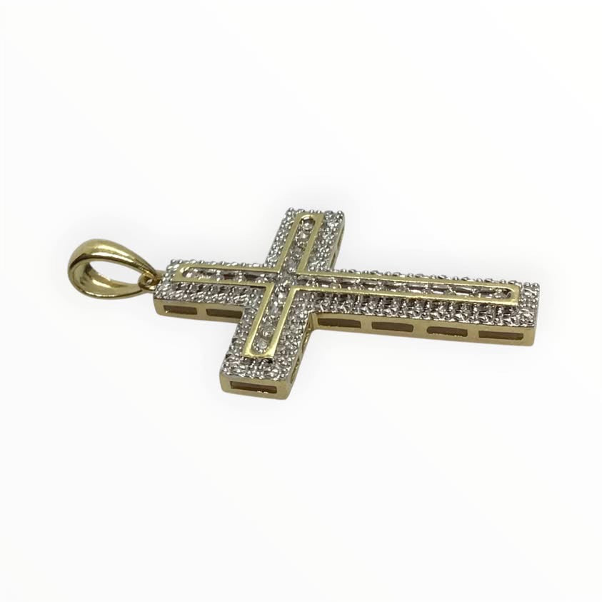 Unisex 9ct Gold Cross Diamond Pendant (Length 3.5cm) Ref#511844