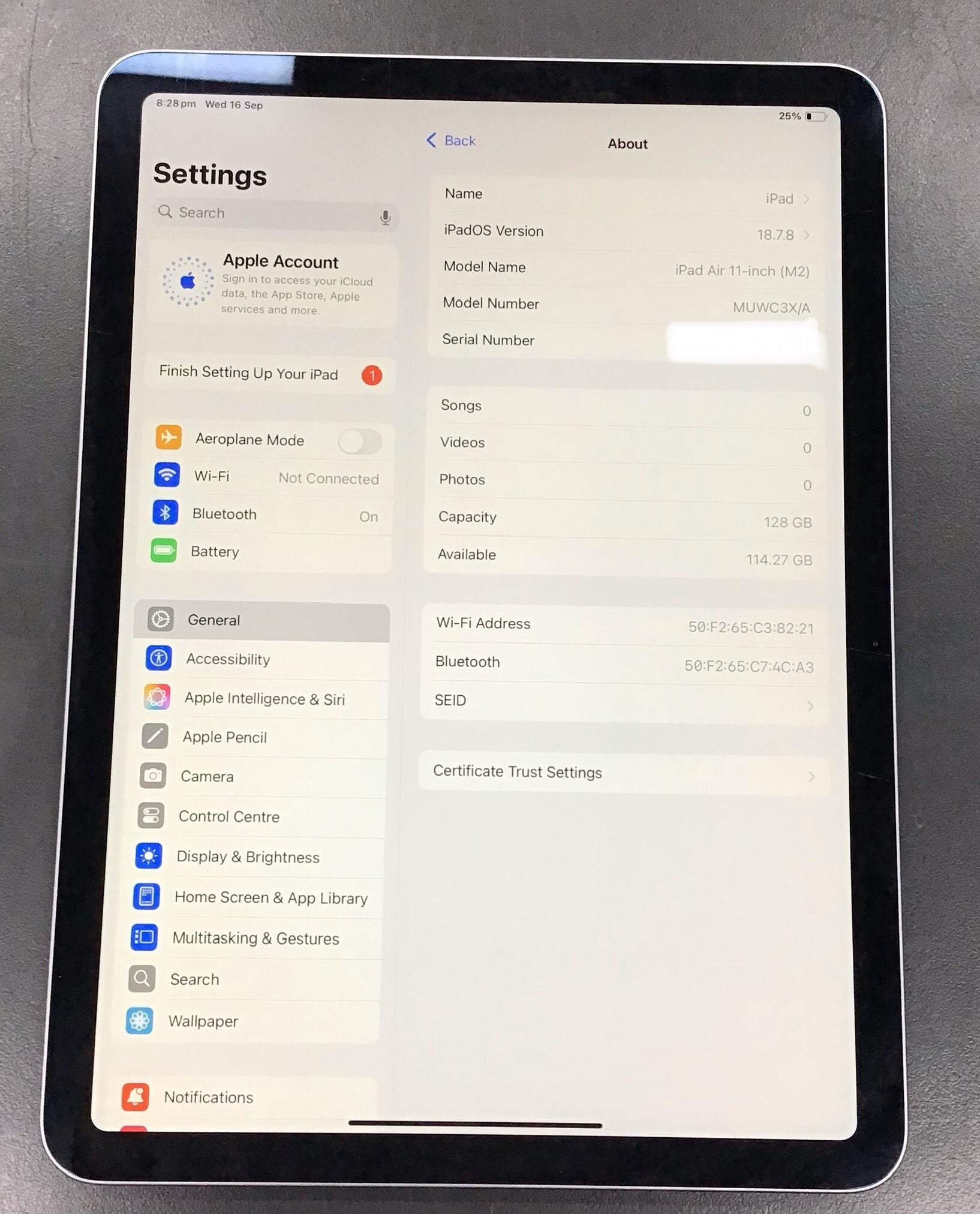 Apple 11” IPad Air (M2) Wifi Only Ref#512574