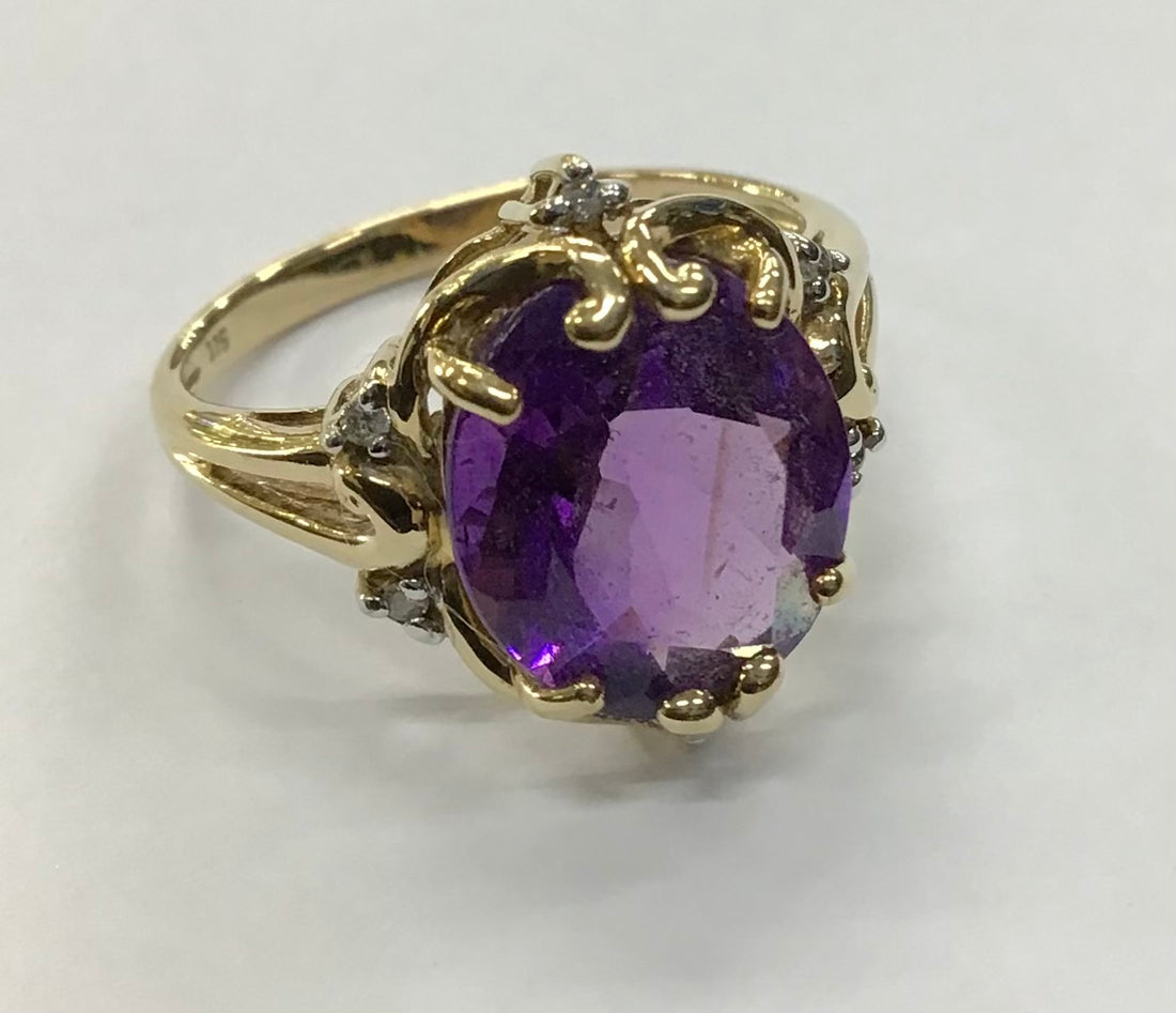 Ladies 9ct Gold Coloured Stone with Diamonds Ring (Size O) Ref#513314