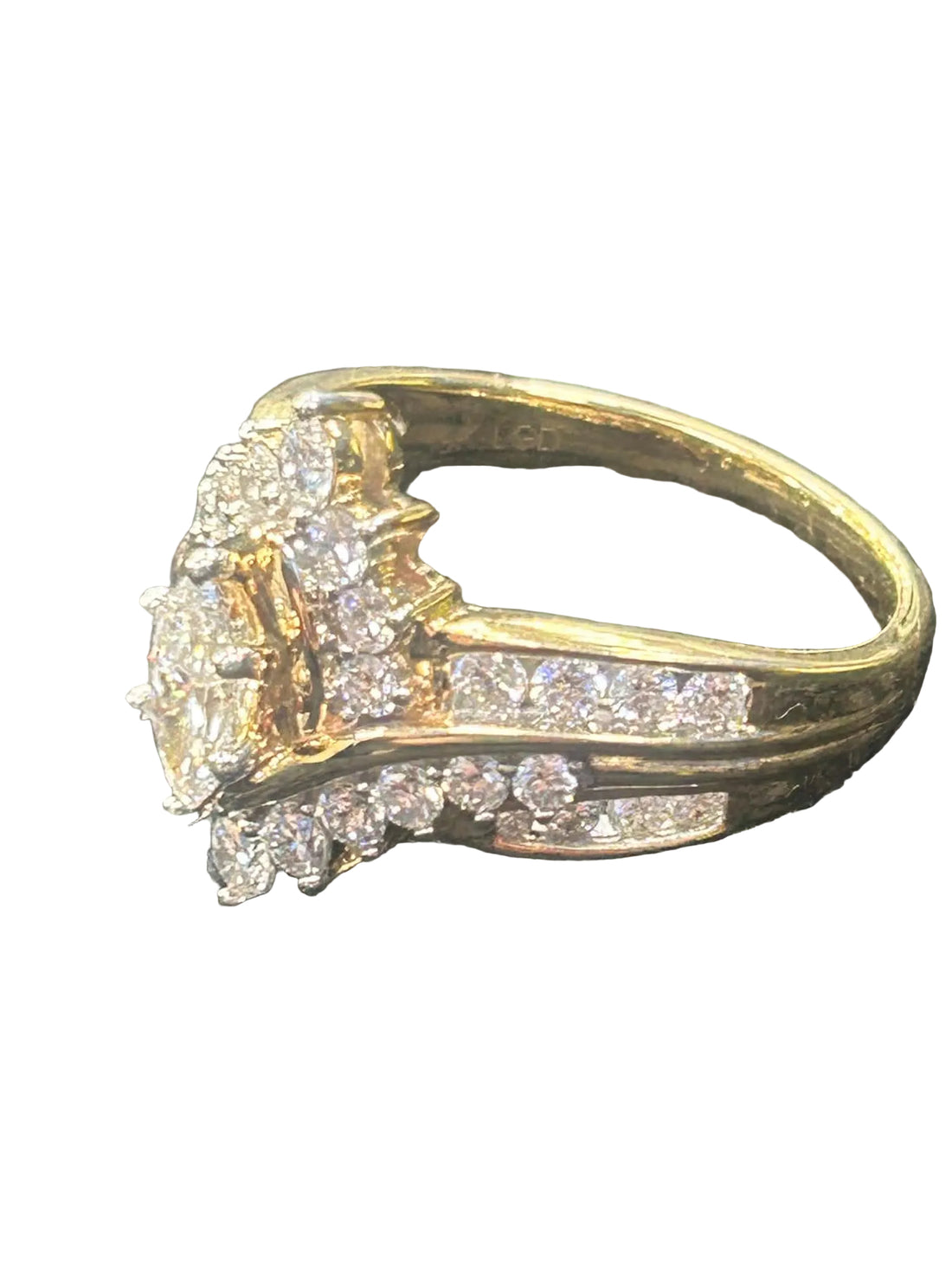 10ct Yellow Gold Lab Grown Fancy Marquise Cluster Diamond Ring Ref#513319
